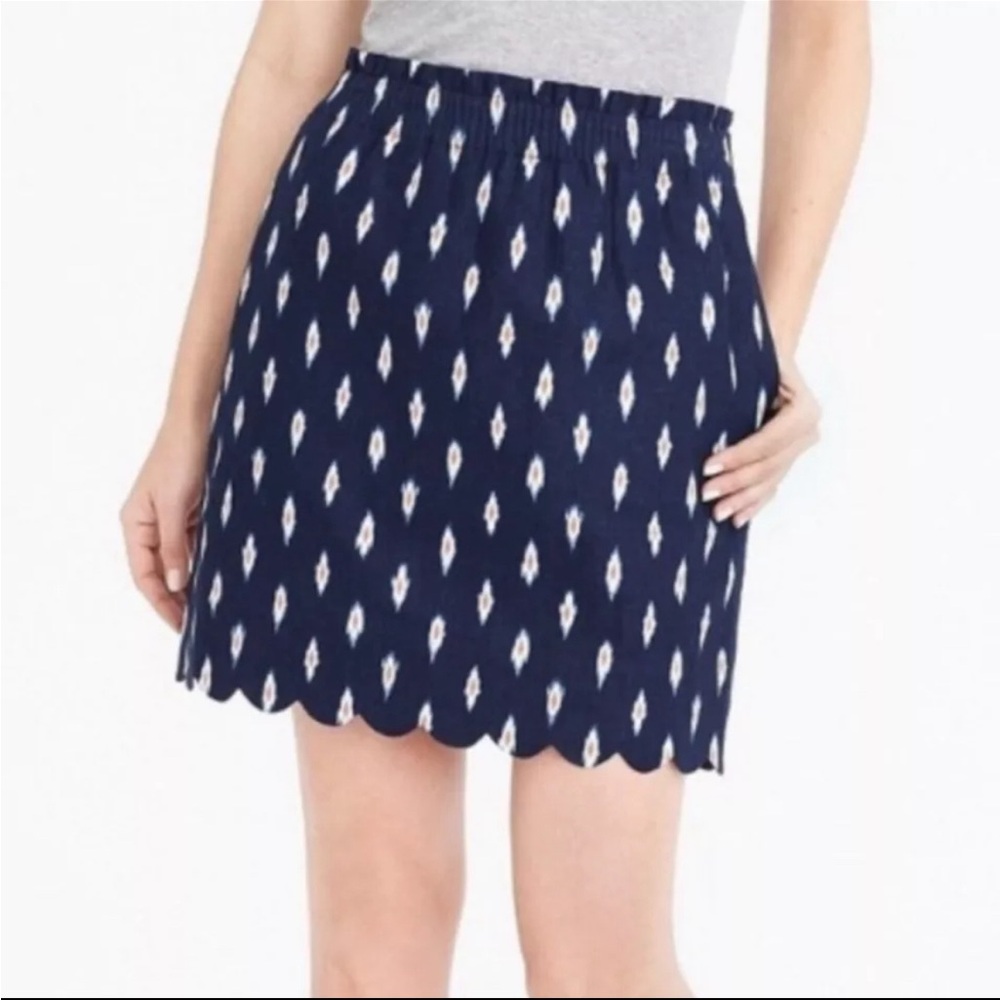J. Crew Factory Skirt Womens 6 Blue Sidewalk Mini Ikat Linen Pull out Pockets